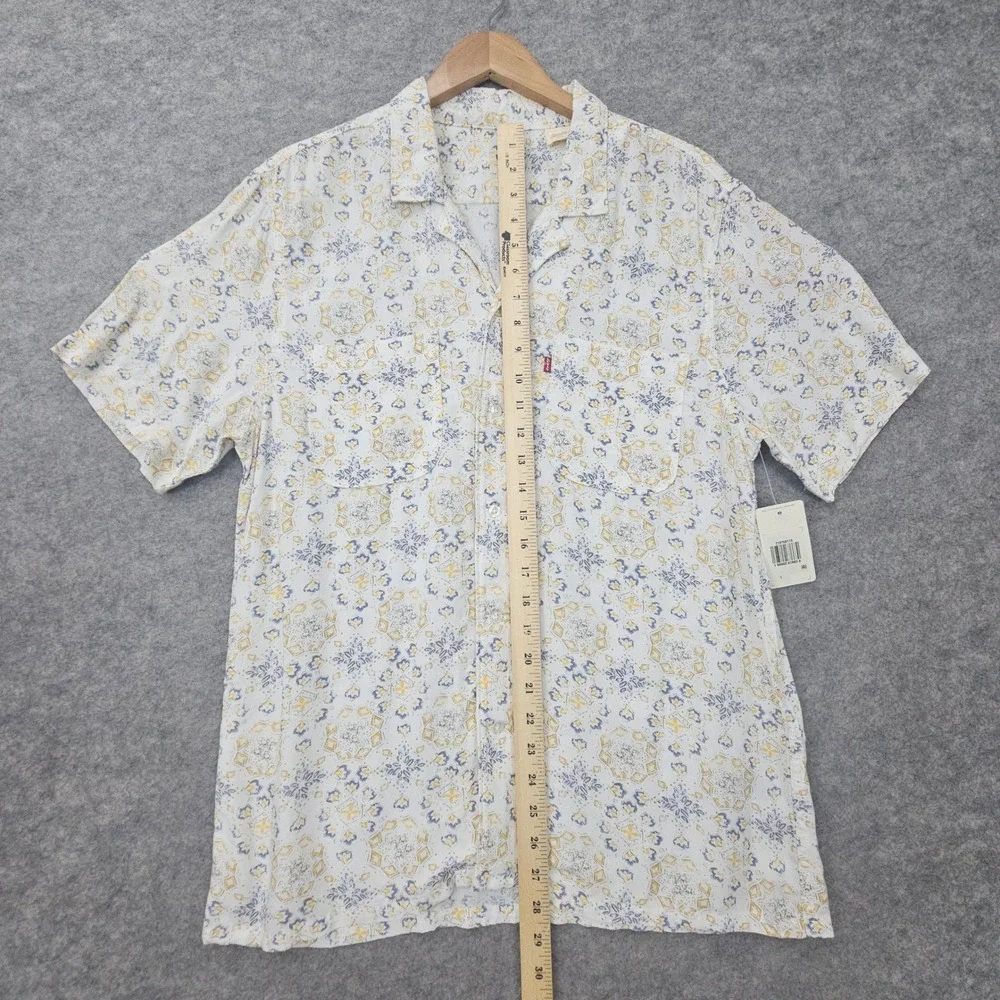 NEW Levis Classic Camper Shirt Men's Small White Printed Relaxed Fit Viscose NWT